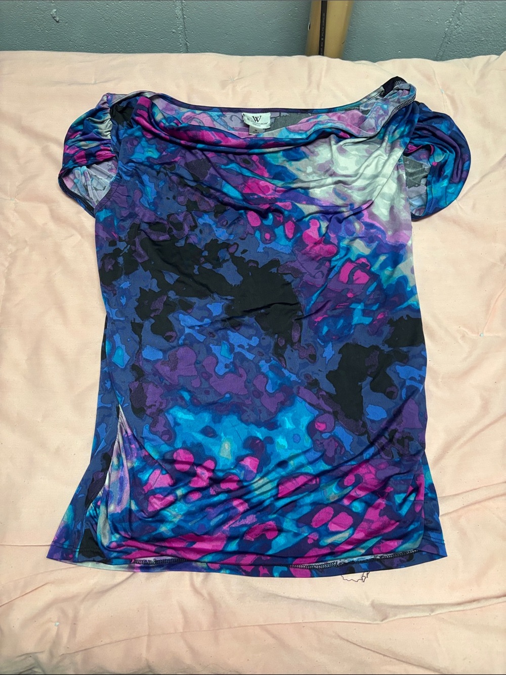 W by Worth Blue & Purple Abstract Scoop Neck Short Sleeve Top